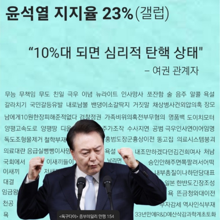 중부데일리 만평 윤석열 대통령 지지율 독구다이 154.jpg