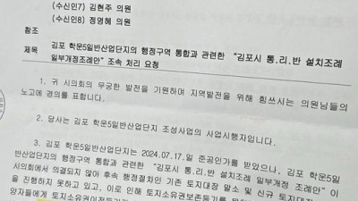 학운5산단, 김포시의원들에게 “법적조치” 운운 내용증명