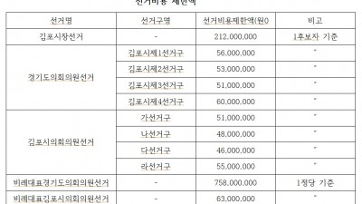 제8회 전국동시지방선거 선거비용 제한액 공고